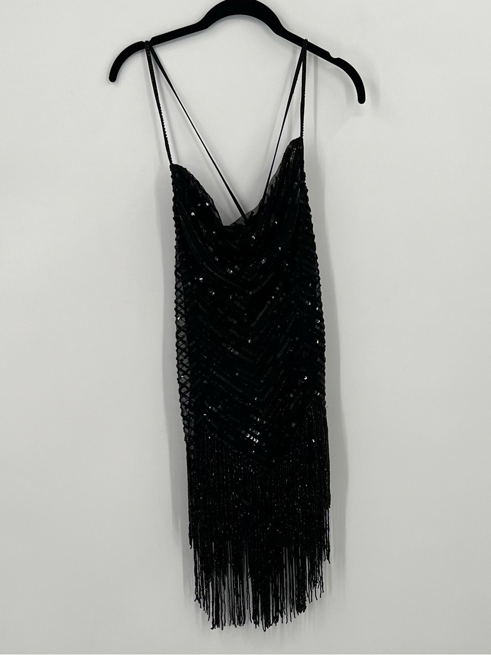 LPA BLACK BEADED MINI FRINGE DRESS BACK DAUNTY STRING SIZE MEDIUM